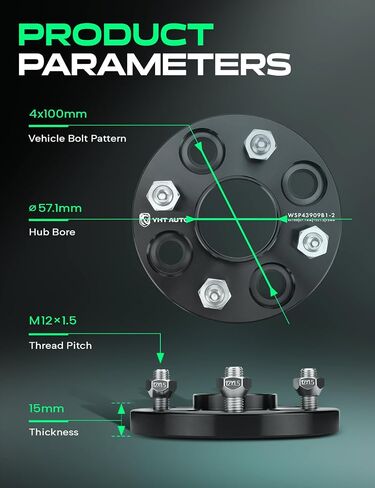 YHTAUTO 4x100mm Hubcentric Wheel Spacers 15mm Fits Dodge Charger, Chevrolet Cobalt, Chrysler, Saturn, Pontiac, Geo Models, Forged Tire Spacers 15mm with M12x1.5 Studs 57.1mm Hub Bore 2PCS, Black in Saudi Arabia
