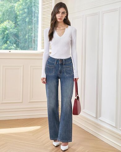 Women’s High Waisted Baggy Jeans – Stretchy Wide Leg Tummy Control Straight Leg Denim Pants Trendy Jeans for Women 2025 in Saudi Arabia