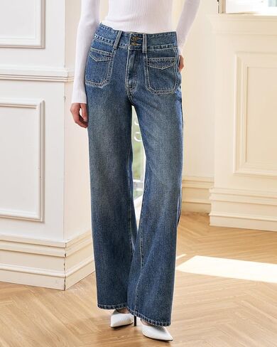 Women’s High Waisted Baggy Jeans – Stretchy Wide Leg Tummy Control Straight Leg Denim Pants Trendy Jeans for Women 2025 in Saudi Arabia