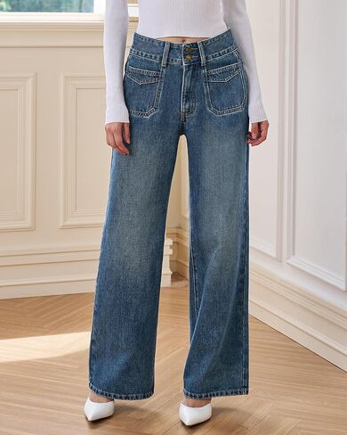 Women’s High Waisted Baggy Jeans – Stretchy Wide Leg Tummy Control Straight Leg Denim Pants Trendy Jeans for Women 2025 in Saudi Arabia