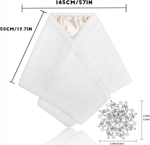 Bounzhi Women 's Wedding Faux Fur Shawl Wraps Bridal Wedding Scarf Stoles Faux Fur with brooch for Bride and Bridesmaids in Kuwait