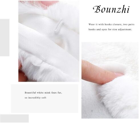 Bounzhi Women 's Wedding Faux Fur Shawl Wraps Bridal Wedding Scarf Stoles Faux Fur with brooch for Bride and Bridesmaids in Kuwait