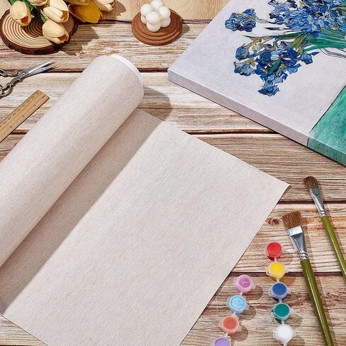 OLYCRAFT 10.9 Yardx14.6 Inch Linen Canvas Roll Natural Linen Canvas Fabric Art Supplies Painting Rolls Flexible Roll Canva with Even Surface Texture Paintings Canva for DIY Oil Painting Backdrop Decor in Saudi Arabia