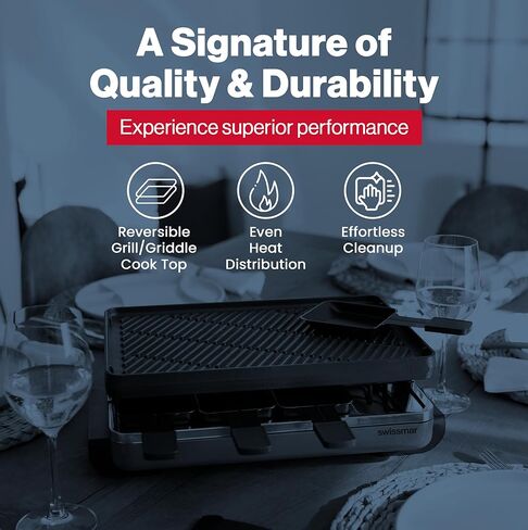 Swissmar KF-77081 Stelvio 8-Person Raclette Party Grill with Granite Stone Grill Top, Brushed Stainless Steel in Kuwait