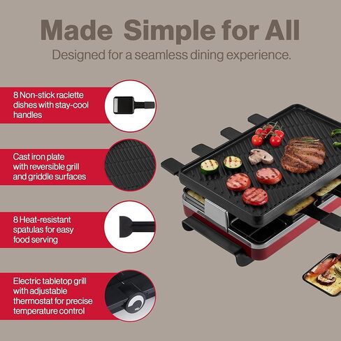 Swissmar KF-77081 Stelvio 8-Person Raclette Party Grill with Granite Stone Grill Top, Brushed Stainless Steel in Kuwait