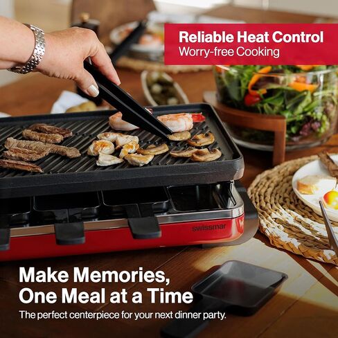 Swissmar KF-77081 Stelvio 8-Person Raclette Party Grill with Granite Stone Grill Top, Brushed Stainless Steel in Kuwait