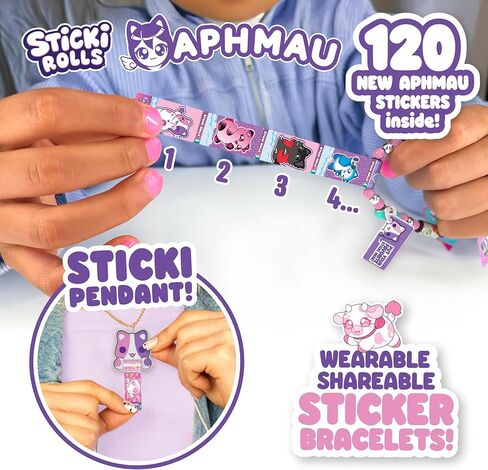مجموعة قلادات وأساور Sticki Rolls x Aphmau، إصدار محدود، تتضمن 120 ملصقًا وقلادة وسوار Aphmau ثلاثية الأبعاد، متعة Kawaii قابلة للتجميع! in Kuwait