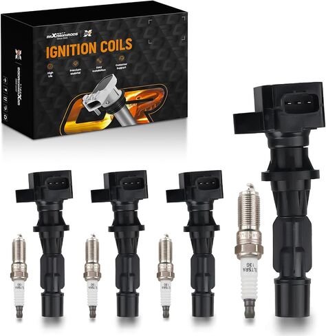 مجموعة maxpeedingrods UF540 مكونة من 4 قطع ملف إشعال وشمعات إشعال إيريديوم تناسب Mazda 3/3 Sport/6/CX-7 2006-2013 L4 2.0L 2.3L 2.5L، مجموعة ملف الإشعال تحل محل UF-540، L3G218100، L3G218100A in Kuwait