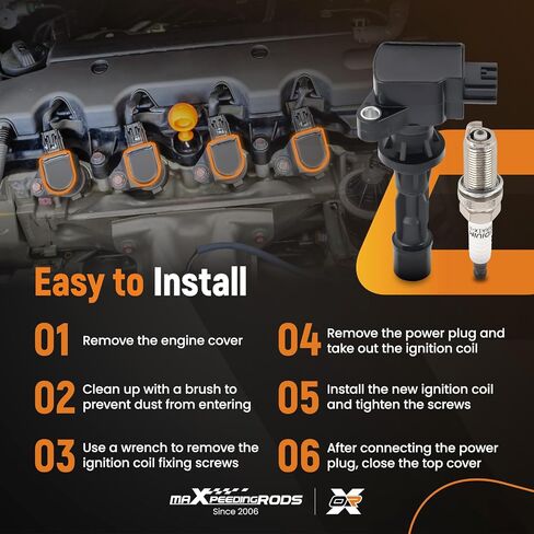 مجموعة maxpeedingrods UF540 مكونة من 4 قطع ملف إشعال وشمعات إشعال إيريديوم تناسب Mazda 3/3 Sport/6/CX-7 2006-2013 L4 2.0L 2.3L 2.5L، مجموعة ملف الإشعال تحل محل UF-540، L3G218100، L3G218100A in Kuwait