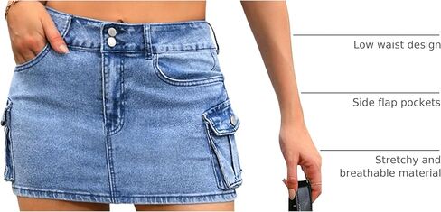 Womens Cargo Skirt Y2k Low Waist Button Bodycon Denim Mini Skirt with Flap Pockets in Saudi Arabia