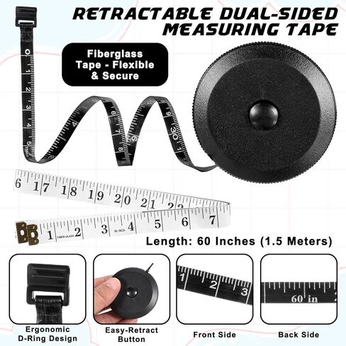 2 حزمة شريط قياس 60 بوصة شريط قياس ناعم للجسم مرن قابل للسحب مسطرة مزدوجة النطاق لنسيج الجسم الخياطة خياط القماش الحياكة قياسات الحرفية in Kuwait