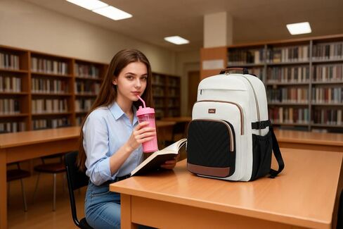 حقيبة ظهر للنساء حقيبة كمبيوتر محمول، حقائب ظهر للسفر وحقائب عمل للكبار وحقيبة كتب مدرسية للكلية والمعلمة والممرضة والمكتب، باللون الأبيض والأسود والبني in Kuwait