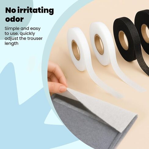 4Rolls Iron-on Hem Tape Adhesive, 10mm x 164ft Multipurpose Heat Press Cloth Black & White Tape for Pants, Dresses, Curtains, Sewing, Craft in Saudi Arabia