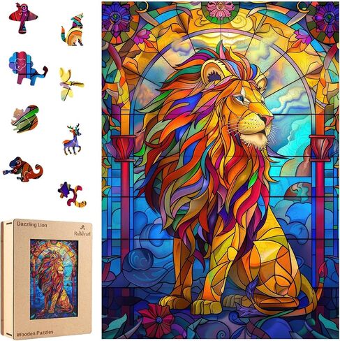 Ruikiyart Wooden Puzzles for Adults Stained Glass Lion Jigsaw Puzzles 500Pcs Unique Animal Shapes Puzzle Games Fabulous Gift for Kids and Adults on Birthday,Thanksgiving,Christmas 12.2x17.3 Inches in Kuwait