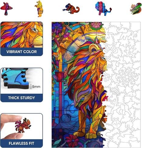 Ruikiyart Wooden Puzzles for Adults Stained Glass Lion Jigsaw Puzzles 500Pcs Unique Animal Shapes Puzzle Games Fabulous Gift for Kids and Adults on Birthday,Thanksgiving,Christmas 12.2x17.3 Inches in Kuwait