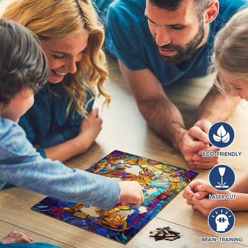 Ruikiyart Wooden Puzzles for Adults Stained Glass Lion Jigsaw Puzzles 500Pcs Unique Animal Shapes Puzzle Games Fabulous Gift for Kids and Adults on Birthday,Thanksgiving,Christmas 12.2x17.3 Inches in Kuwait