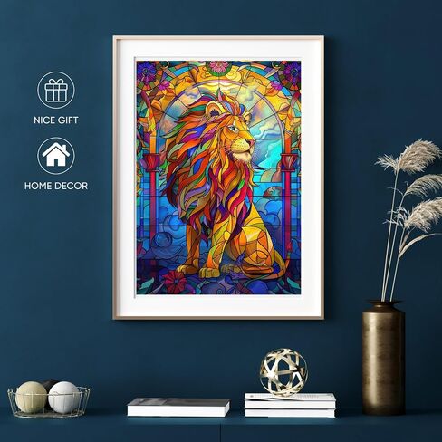 Ruikiyart Wooden Puzzles for Adults Stained Glass Lion Jigsaw Puzzles 500Pcs Unique Animal Shapes Puzzle Games Fabulous Gift for Kids and Adults on Birthday,Thanksgiving,Christmas 12.2x17.3 Inches in Kuwait