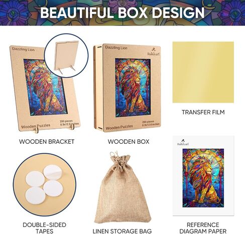 Ruikiyart Wooden Puzzles for Adults Stained Glass Lion Jigsaw Puzzles 500Pcs Unique Animal Shapes Puzzle Games Fabulous Gift for Kids and Adults on Birthday,Thanksgiving,Christmas 12.2x17.3 Inches in Kuwait