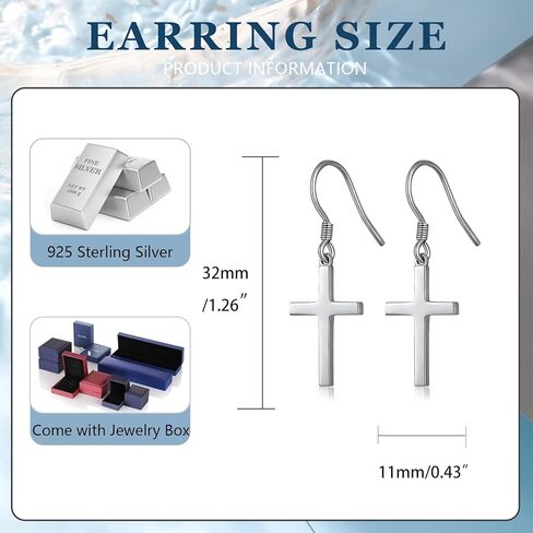 Han han 18K White Gold Plated Cross Earrings for Women, 925 Sterling Silver Cross Dangle Earrings, Simple Cross Hoop Earrings for Men Women, Silver/Rose Gold/Gold Color Cross Jewelry in Saudi Arabia