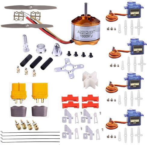 طقم طائرة RC DIY - محرك A2212 KV1000، أجهزة SG90، دعائم 10x5E، قابس XT60، أسلاك Z، حوامل المحرك، أجزاء الدفة وسدادات المؤازرة - مجموعة أجزاء RC ذات الأجنحة الثابتة ب in Kuwait