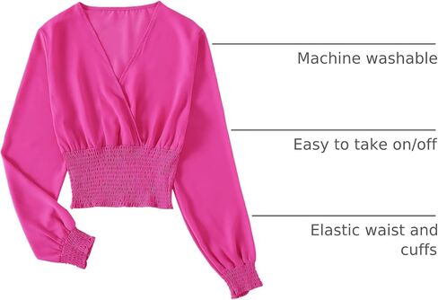 LYANER Women's V Neck Shirred Polka Dots Long Sleeve Frill Crop Blouse Shirt Tops in Saudi Arabia