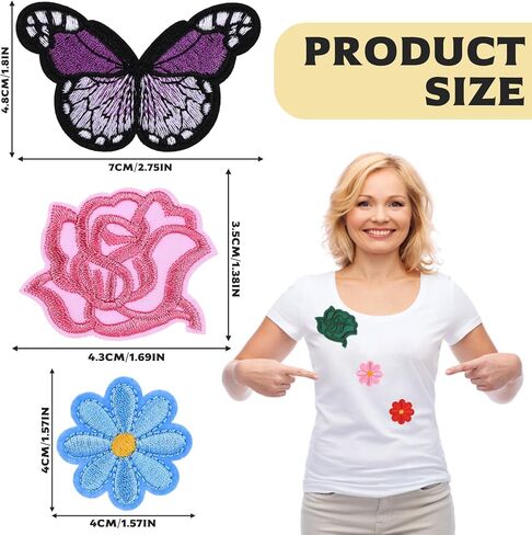 30pcs Butterfly Iron On Patches, Iron On Flower Patches, Sewing On Embroidered Appliques for Clothes Jeans Sweatshirts Hats Bag DIY Accessories(8 Butterflies, 14 Daisies, 8 Roses) in Saudi Arabia