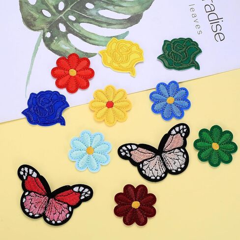 30pcs Butterfly Iron On Patches, Iron On Flower Patches, Sewing On Embroidered Appliques for Clothes Jeans Sweatshirts Hats Bag DIY Accessories(8 Butterflies, 14 Daisies, 8 Roses) in Saudi Arabia