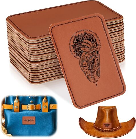 20pcs Leatherette Patch, Ion On Leather Patches for Hats, Laserable Blank PU Leather Hat Patches for Heat Press, with Adhesive for Hats Jackets Backpacks(Brown, 3x2) in Saudi Arabia