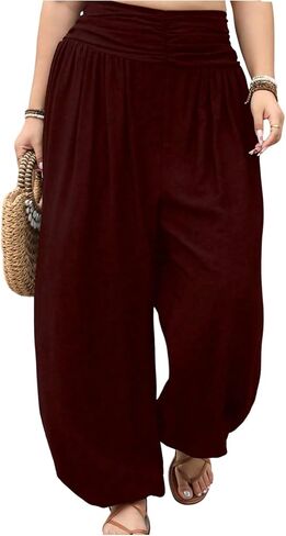 OYOANGLE Women's Plus Size Harem Pants Boho Lounge Pants Loose Fit Barrel Leg Palazzo Trousers in Saudi Arabia