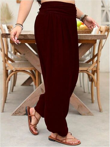 OYOANGLE Women's Plus Size Harem Pants Boho Lounge Pants Loose Fit Barrel Leg Palazzo Trousers in Saudi Arabia