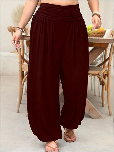 OYOANGLE Women's Plus Size Harem Pants Boho Lounge Pants Loose Fit Barrel Leg Palazzo Trousers in Saudi Arabia