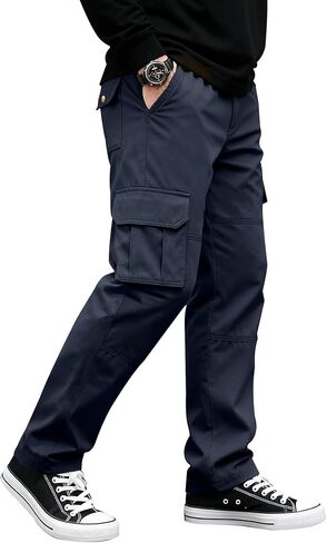 بنطال PLEPAN الرجالي ذو الساق المستقيمة والمطاطة، مناسب بشكل مريح وخفيف الوزن برباط للمشي لمسافات طويلة، سروال عمل تكتيكي in Kuwait