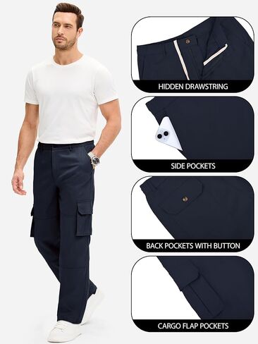 بنطال PLEPAN الرجالي ذو الساق المستقيمة والمطاطة، مناسب بشكل مريح وخفيف الوزن برباط للمشي لمسافات طويلة، سروال عمل تكتيكي in Kuwait