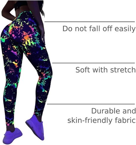 GORGLITTER Women's Reflective Splash Ink Print High Waisted Leggings Y2K Fitted Pants in Kuwait