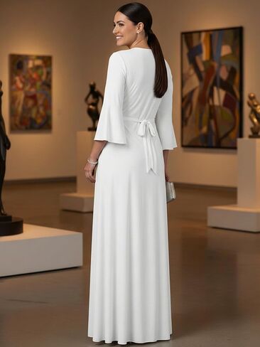 KOH KOH Womens Long Kimono Sleeve V-Neck Wrap Belted Empire Flowy Maxi Dress in Saudi Arabia