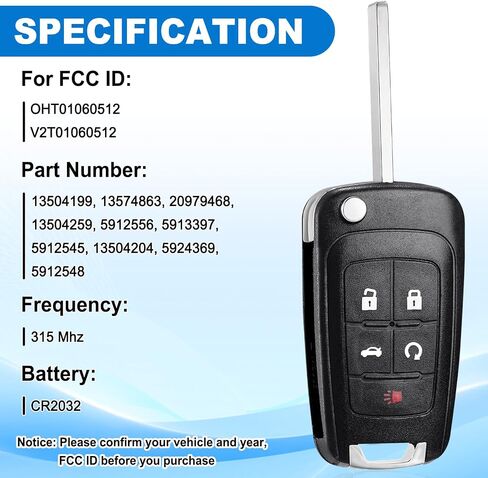 حافظة CAUORMOTE Key Fob Shell لسيارة Chevy Camaro Cruze Equinox Impala Malibu Sonic GMC، OHT01060512 315MHZ، عبوتان (قذائف فقط) in Saudi Arabia