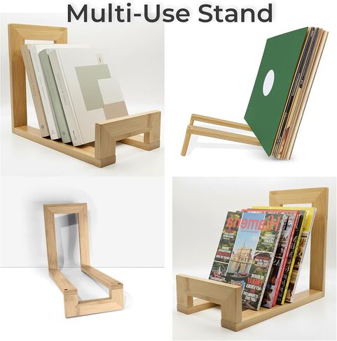 Bamboo Vinyl Record Holder & Book Rack – 2-in-1 To-Be-Read Stand & LP Storage Rack | Multipurpose Organizer for 40 LPs, Books & Magazines | Minimalist Home Decor with 2-Way Assembly Design for Living Room & Studio in Saudi Arabia