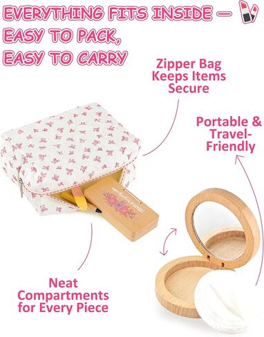 Wooden Pretend Makeup Kit for Girls Ages 3–5, Kids Pretend Play Cosmetic Set with Mirror, Lipstick, Nail Polish & Bag – Non Toxic Toy Makeup Set for Toddlers, Perfect Birthday in Saudi Arabia