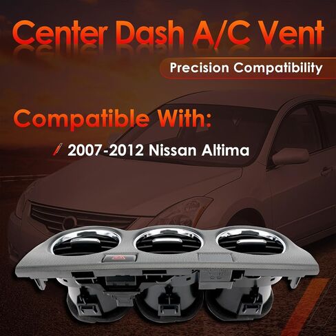 Center Dash A/C Air Vent, Compatible with 2007-2012 Altima, Console AC Outlet Insert Grille Panel Hazard Emergency Switch Button, Replaces# E771-5111E100 in Saudi Arabia