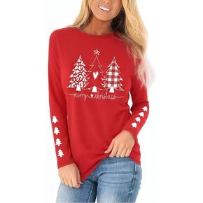 Christmas Snowman Snowflake Leopard Striped T-Shirt Women Cute Graphic Long Sleeve Casual Tunics Tops in Saudi Arabia