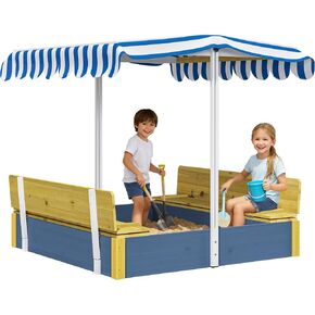 Kids Sandbox with Lid, Wooden Sand Box with Cover Adjustable Canopy, Storage,and Bottom Liner, for Backyard Outdoor Playgrounds Equipment Ages 4-8 in Saudi Arabia