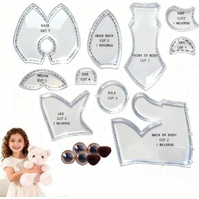 10 Inch Memory Bear Quilting Templates & Sewing Patterns - Beginners Friendly | with PVC Stencil Rulers, Craft Eyes and Noses Step-by-Step Tutorials/Instructions for Easy DIY(10in+Two Plush) in Saudi Arabia