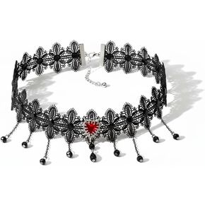 ‌Black Lace Choker with Rose & Skull - Gothic Jewelry Steampunk Necklace, Vampire Necklace for Women, Halloween Outfit Party Gifts‌ in Saudi Arabia