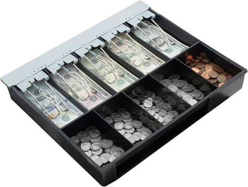 HK SYSTEMS BSM 16inch Cash Drawer for POS, No Logo, Black, DC 24V/Micro Switch, RJ12, 1slot, Removable and Adjustable cash tray 5-bill/5-coin Metal wire gripper, 6Keys #135, Stainless Steel front in Saudi Arabia