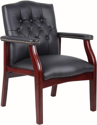 Leather Reception Guest Chair – Ergonomic Mid-Back Office Side Chair with Padded Seat & Arms, Mahogany Finish (Black) in Saudi Arabia