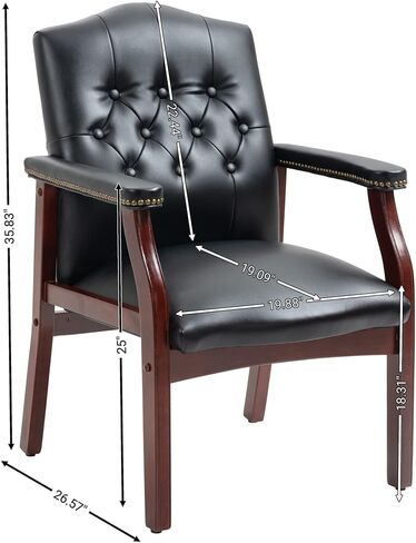 Leather Reception Guest Chair – Ergonomic Mid-Back Office Side Chair with Padded Seat & Arms, Mahogany Finish (Black) in Saudi Arabia