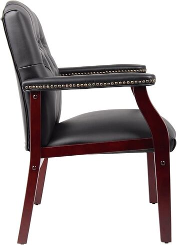 Leather Reception Guest Chair – Ergonomic Mid-Back Office Side Chair with Padded Seat & Arms, Mahogany Finish (Black) in Saudi Arabia