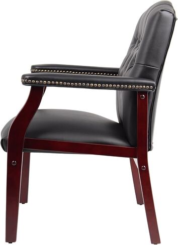 Leather Reception Guest Chair – Ergonomic Mid-Back Office Side Chair with Padded Seat & Arms, Mahogany Finish (Black) in Saudi Arabia