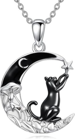 KiiKii Gothic Necklace 925 Sterling Silver Cat/Fox/Bat/Phoenix/Highland Cow Pendant Crescent Moon Mushroom Necklace Animal Jewelry Gifts for Women in Saudi Arabia