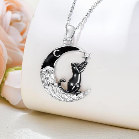 KiiKii Gothic Necklace 925 Sterling Silver Cat/Fox/Bat/Phoenix/Highland Cow Pendant Crescent Moon Mushroom Necklace Animal Jewelry Gifts for Women in Saudi Arabia